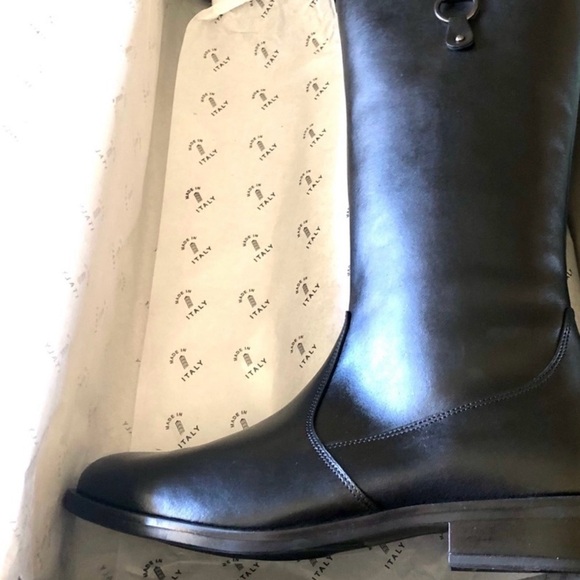 Black Italian Leather Riding Boots, Sz 10 - Picture 2 of 4